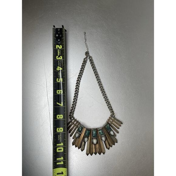 American Western Bronze Egyptian Style Mineral White Drop Cloud Stone Necklace - Picture 4 of 4